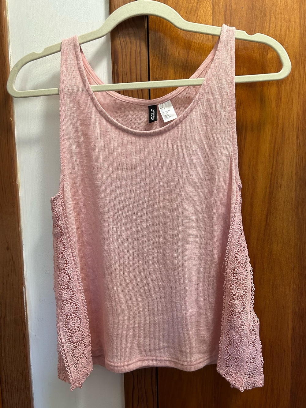 Divided Pink Crochet-Trim Tank Top